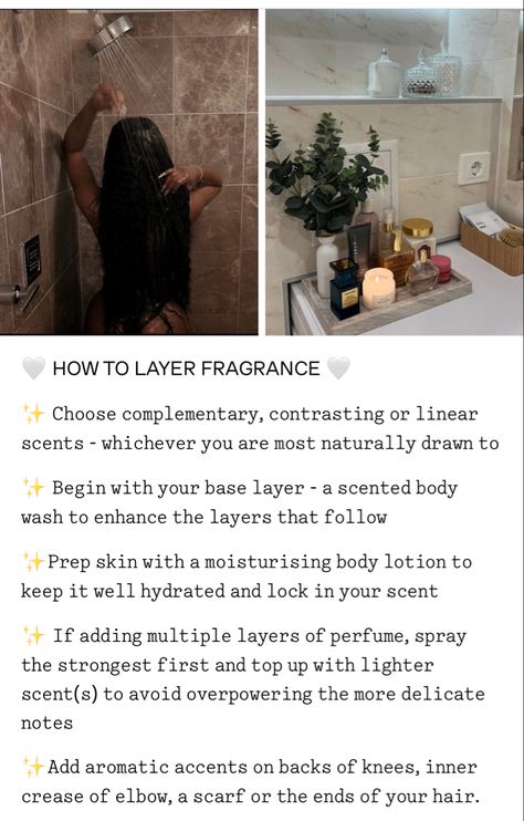 How to layer your perfumes 🤍✨ How To Layer Body Scents, How To Layer Perfume And Lotion, How To Layer Fragrances, Layering Scents Fragrance, Perfume Lotion Combos, How To Layer Scents, Burberry Her Perfume Layering, Layering Combos Perfume, Layering Perfume Combinations