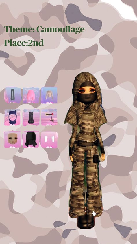 #dresstoimpress #camouflage #theme #dti #outfits Dti Theme Camouflage, Dti Camouflage Theme Outfits, Dress To Impress Theme Camouflage, Camoflauge Dress To Impress, Dress To Impress Camouflage, Camoflauge Outfits, Duo Dress, Dti Codes, Dti Theme