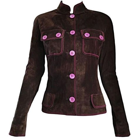 Preowned Vintage Emanuel Ungaro Leather Suede Chocolate Brown + Purple... ($995) ❤ liked on Polyvore featuring outerwear, jackets, purple, vintage biker jacket, vintage leather jacket, vintage jackets, motorcycle jacket and leather moto jacket Emmanuel Ungaro, Black Cropped Jacket, 1980s Jacket, Motos Vintage, Cocoon Jackets, Wool Cape Coat, Suede Biker Jacket, Vintage Suede Jacket, Moto Vintage