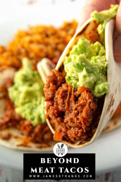 Simple tacos made with pantry ingredients and beyond beef. #tacorecipe #beyondbeef #jamesstrange Beyond Meat Tacos Ground Beef, Beyond Meat Taco Recipe, Beyond Beef Tacos, Beyond Meat Tacos, Impossible Tacos, Beyond Beef Recipes, Simple Tacos, Meat Ideas, Vegan Tacos Recipes