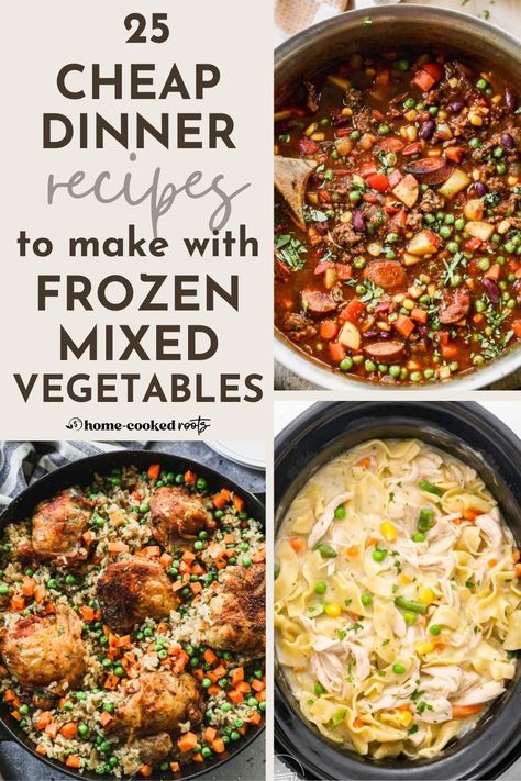 Got a bag of frozen mixed vegetables in the freezer and no idea what you can make with it? I've got you covered with 25 easy, budget-friendly dinner ideas that transform those humble veggies into dinners your family will actually be excited to eat! Best Frozen Meals To Buy, Canned Vegetable Recipes, Frozen Mixed Vegetable Recipes, Freezable Meal Prep, Frozen Vegetable Recipes, Easy Winter Soups, Mix Vegetable Recipe, Frozen Mixed Vegetables, Best Frozen Meals