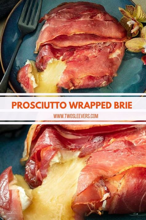 This Prosciutto Wrapped Brie is one of the easiest dishes I've ever made, but it's bursting with flavor! Who knew that only 3 ingredients could taste so good? Prosciutto Wrapped Brie | Baked Brie | Keto Baked Brie | Low Carb Baked Brie | Holiday Brie | Holiday Baked Brie | Holiday Appetizers | Keto Holiday Appetizers | Low Carb Holiday Appetizers | Keto Appetizers | Low Carb Appetizers | TwoSleevers | #twosleevers #prosciutto #bakedbrie #keto recipes #holidaydishes Brie Keto Recipes, Keto Brie Cheese Recipes, Prosciutto Wrapped Brie, Holiday Brie, Brie And Prosciutto, Wrapped Brie, Brie Baked, Brie Recipes Appetizers, Brie Cheese Recipes