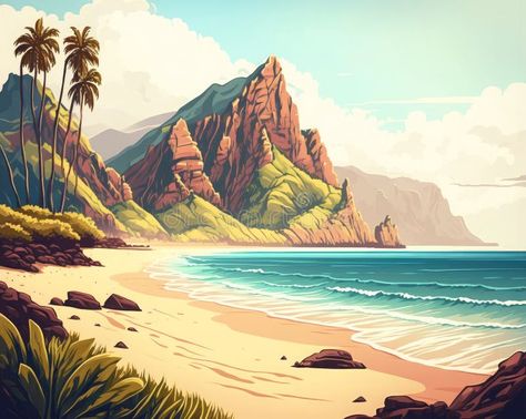 Sky Cartoon, Mountains And Sky, Beach Cartoon, The Sound Of Waves, Sea Landscape, Mountain Scenery, Ocean Sounds, Hill Station, Paradise Island