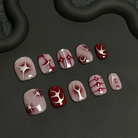 Short Nail Designs Y2k, Square Y2k Nails, Red Nails Y2k, Nail Art Y2k, Nail Y2k, Y2k Nail Art, Y2k Nail, Best Press On Nails, Red Nail Art