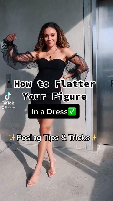 How to flatter your figure! [Video] | Photography editing, Fashion poses, Women photography poses Poses For Fitted Dress, Poses Of Models, Pose In A Dress Instagram, Poses With Summer Dress, Fitted Dress Pose Ideas, Women Dress Poses Photography, How To Pose Wearing Dress, Pose Like A Model Photo Shoots, Pics In Dress Ideas