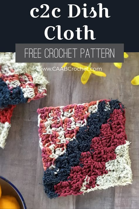 Crochet C2c Dish Cloth Free Pattern, C2c Washcloth Free Pattern, C2c Crochet Dishcloth Pattern Free, C2c Border, C2c Crochet Pattern Free Beginner, Dish Cloth Pattern, Crocheted Dishcloths, Crochet Dish Cloth Free Pattern, Easy Crochet Flower