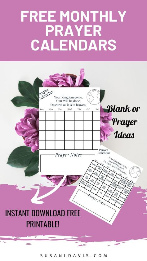 A prayer monthly prayer calendar is a great way to organize your prayer life. This free printable, instant download no email signup required. Print a blank prayer calendar or one that has prayer prompts to help you rememer to keep everyone in prayer. This prayer calendar is for women or kids. Never run out of people or places to prayer for. Also in this blog post are monthly prayer calendar bible verses. FREE PRINTABLES! Monthly Prayer Calendar, How To Pray Scripture Free Printable, Free Prayer Printables, Prayer Journal For Kids Free Printable, Prayer Calendar, Scripture Plans, Prayer Prompts, Christian Calendar, Scripture Journal