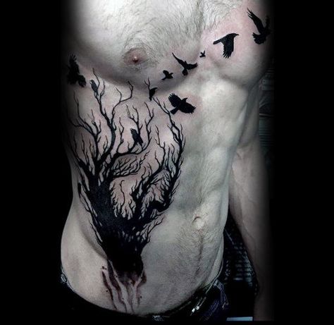 Side Tattoos For Men, Mens Side Tattoos, Rib Tattoos For Guys, Cage Tattoos, Ribcage Tattoo, Tattoo Inspiration Men, Tree Tattoo Designs, Geniale Tattoos, Cool Tattoos For Guys