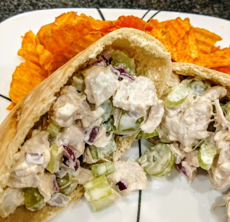 Chicken Salad Pita Pocket Chicken Salad Pita Pocket, Pita Pocket Recipes Chicken, Chicken Pita Wrap, Chicken Salad Pita, Pocket Recipes, Pita Pocket Recipes, Creamy Broccoli Cheddar Soup, Pita Wrap, Pumpkin Cream Cheese Pie