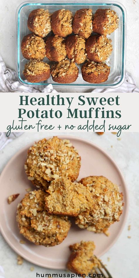 Incredible sweet potato muffins with no added sugar! These healthy one bowl muffins are fluffy, moist, and irresistible. Plus, they're gluten free and toddler approved! Healthy Sweet Potato Muffins, Sweet Potato Chocolate, Muffins Breakfast, Healthy Sweet Potato, Gluten Free Sweet Potato, Potato Muffins, Sweet Potato Cinnamon, Sweet Potato Muffins, Healthy Chocolate Chip