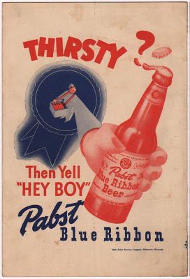 https://bibliophilias.wordpress.com/2011/03/12/vintage-pabst-blue-ribbon-advertisement-c-1943/ Pbr Beer, Beer Advertisement, Hey Boy, Beer Memorabilia, Pabst Blue Ribbon Beer, Vintage Advertising Art, Bowling Games, Beer Advertising, Computers Tablets And Accessories