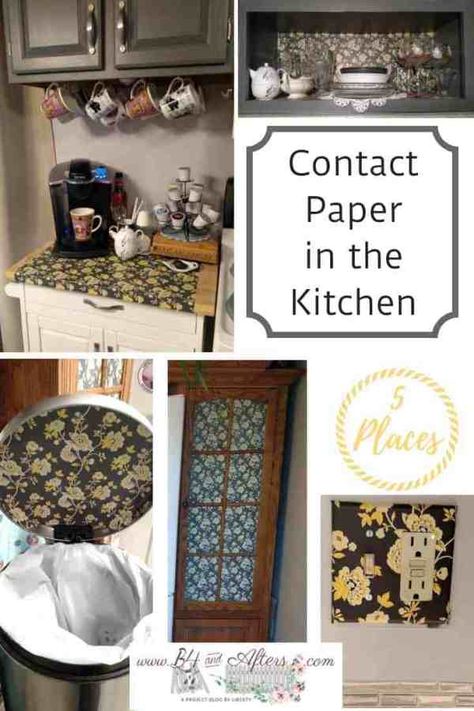 Diy With Contact Paper, Refrigerator Cabinet Surround, Contact Paper Kitchen Cabinets, Diy Marble Contact Paper, Kitchen Cabinets Update, Diy Contact Paper, Contact Paper Kitchen, Contact Paper Cabinets, Inside Kitchen Cabinets