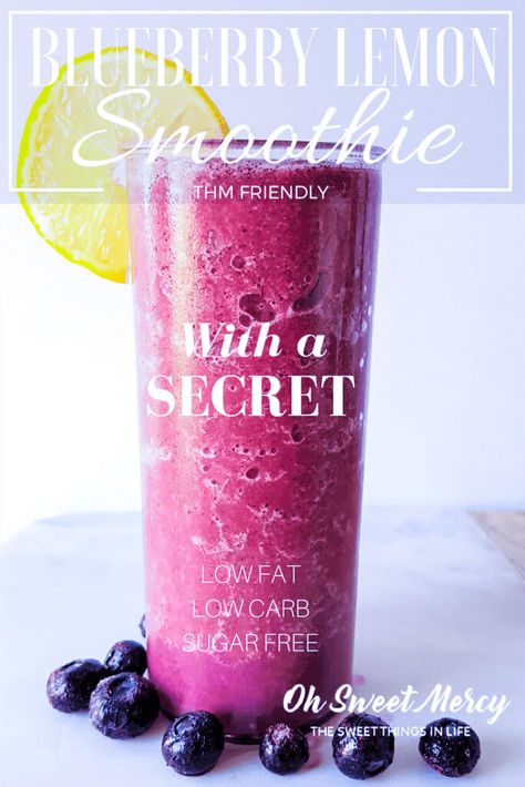 Make this easy, no sugar Blueberry Lemon Smoothie recipe with a secret ingredient to start your mornings the healthy way. Oh Sweet Mercy Blueberry Lemon Smoothie, Thm Smoothie Recipes, Lemon Smoothie Recipes, Thm Shakes, Thm Smoothies, Keto Kids, Thm Snacks, Thm Meals, Thm Drinks