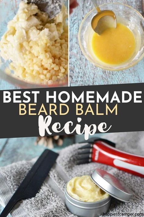 Running low on hubby's usual beard balm but you want him to look dapper before your next date? Why not learn how to make this homemade beard balm from scratch! Check out the full recipe to get started. My husband loves this stuff. It smells better and works longer than the store bought stuff. DIY beard balm. Best Homemade Beard Balm Recipe Beard Mask Recipe, Beard Balm Diy Recipes For Men, How To Make Beard Balm, Tallow Beard Balm, Beard Balm Tallow Recipe, Beard Butter Recipe Diy, Beard Butter Recipe, Beard Balm Diy Recipes, Homemade Beard Balm