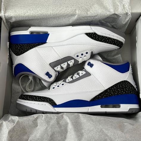 Air Jordan 3 Retro - White/Racer Blue (New - Unworn) Jordan 3 Blue, Ig Store, Jordan 3s, Trendy Shoes Sneakers, Nike Shoes Girls, Nike Fashion Shoes, Jordan Shoes Retro, Jordan 3 Retro, Shoe Wishlist