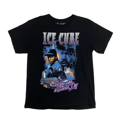 Ice Cube T-Shirt  Graphic Print Black Mens L Cotton Rap Hip Hop Music Size on label: L Measurements Pit to pit: 21" Length of back: 28" SKU: 2186 Vintage items will usually show a few signs of wear or fading, but anything substantial will be noted in the photos.  Please check measurements and product description carefully. WHY BUY USED CLOTHING? At Retro Swag we have a passion for sustainable and affordable clothing. Currently, around 350,000 tons of wearable clothing goes to landfill every year in the UK. Buy purchasing vintage/used clothing it will make a positive impact on the planet as well as your wallet! We look to give used clothing a second chance by sourcing the best possible stock and delivering them to you at the best possible prices. Ice Cube Shirt, Hip Hop Music, Second Chance, Affordable Clothes, Ice Cube, Used Clothing, Mens Clothing Styles, Graphic Prints, Hoodie Shirt