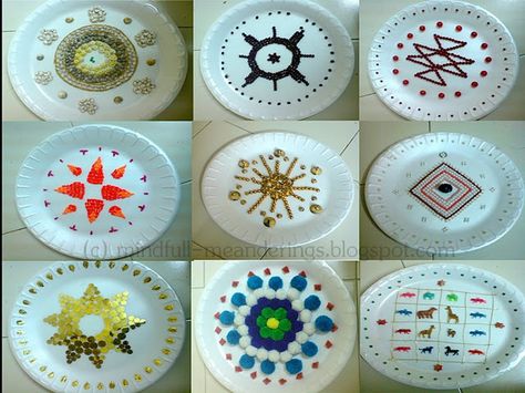 Paper Plate Rangoli, Aarthi Plates Decoration, Paper Plates Crafts, Activities To Do With Kids, Clay Ganesha, Puja Thali, Diy Festival, Baby Shower Plates, Plate Decoration