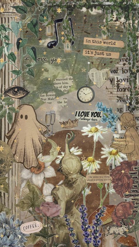 this was mid ;-; #vintage #paper #collages #vibes #flowers #plants #nature #wallpaper #lockscreen #brown #green #quotes Cottagecore Grunge Wallpaper, Gremlincore Wallpaper, Indie Phone Wallpaper, Brown And Green Wallpaper, Green Aesthetic Lockscreen, Vintage Wallpaper Lockscreen, Green Collage Wallpaper, Goblincore Wallpaper, Wall Pepper