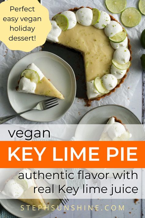 Vegan Key Lime Pie Recipe, Vegan Holiday Desserts, Vegan Key Lime Pie, Easy Christmas Dessert, Simple Pie, Vegan Greek Yogurt, Vegan Key Lime, Easy Dessert Recipes Christmas, Key Lime Pie Easy