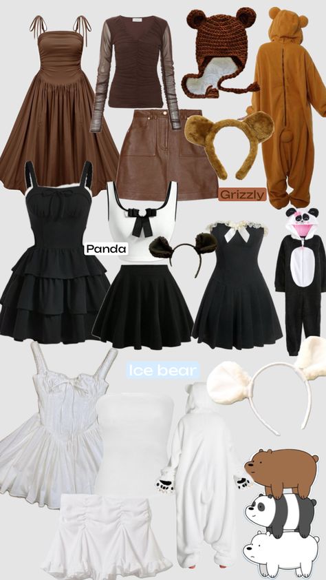 We Bare Bears Halloween, Easy Halloween Outfit, Halloween Collage, Trio Costumes, Panda Costumes, Horror Halloween Costumes, Cute Group Halloween Costumes, Costume Ideas Women, Classy Halloween Costumes