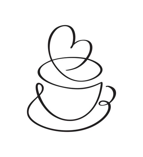 Vector calligraphy love coffee or tea cup on saucer heart. Black and white calligraphic illustration. hand drawn design for logo, icon cafe, menu, textile material Calligraphy Love, Coffee Shop Logo Design, Tea Illustration, Tea Logo, Love Cafe, Coffee Shop Logo, Coffee Drawing, Shop Logo Design, Coffee Logo