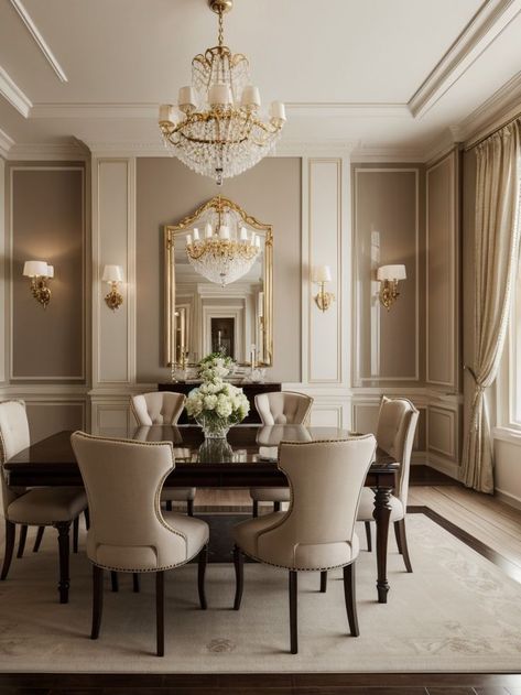 Regency Living Room Interior Design, Luxury Dining Room Decor, Molding Design, Dining Room Design Luxury, Neutral Dining Room, Classic Dining Room, Dining Room Cozy, Minimalist Dining Room, Interior Design Dining Room