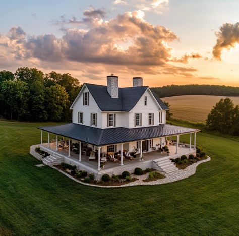 Wraparound Porch Farmhouse, House Wrap Around Porch, Country Home Exterior, House With Land, Dream House Aesthetic, Wraparound Porch, Barn Style House Plans, Dream Life House, Craftsman Style House Plans