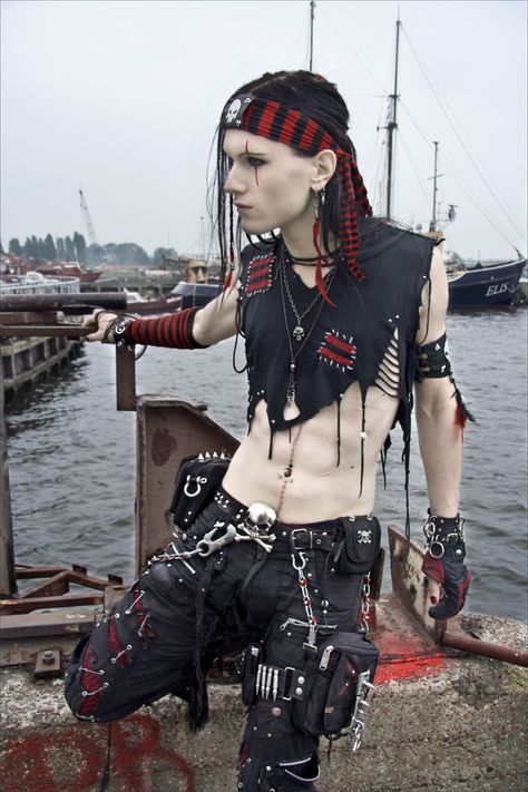 Tattered Blacks by R4za  #DIY, #dystopian, #pirate Punk Pirate Outfit, Punk Guy Outfits, Punk Grunge Outfits, Goth Pirate, Fantasy Punk, Punk Pirate, Punk Guy, Style Long Hair, Punk Diy