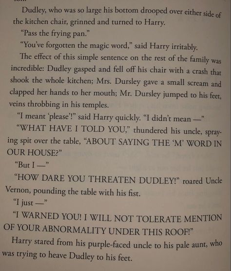 vernon dudley getting mad at harry for saying the word magic (chapter 1, page 2, harry potter and the chamber of secrets) #harrypotter #hp #besthpbookparts #books #hp #pinthis #harrypotterandthegobletoffire #vernondudley #harrypottersfamily Harry Potter Book Pages, Annotation Tips, Book Extracts, Hp Book, The Chamber Of Secrets, Harry Potter Stories, Harry Potter And The Chamber Of Secrets, Harry Potter Baby, Chamber Of Secrets