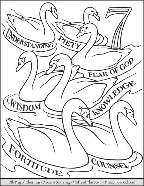 Seventh Day of Christmas Seven Swans Swimming Coloring Page Swans Swimming, Creation Coloring Pages, Seven Swans, Crayola Coloring Pages, The 12 Days Of Christmas, Christmas Download, Tree Coloring Page, Christmas Concert, Christmas Parade