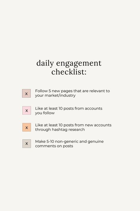 instagram engagement, engagement checklist, instagram marketing, marketing tips, instagram tips Social Media Posting Strategy, Marketing Pictures Social Media, Marketing Tips For Instagram, Social Media Engagement Strategy, How To Make Your Social Media Aesthetic, Increase Social Media Engagement, Increasing Social Media Engagement, Social Media Checklist For Business, Social Media Daily Checklist