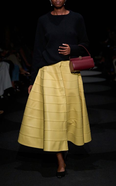 Women's Altuzarra Spring Summer 2024 Collection | Moda Operandi Yellow Leather Skirt, Leather Midi Skirt, Spring Summer 2024, Yellow Leather, 2024 Collection, Summer 2024, Moda Operandi, Skirt Fashion, Fashion Collection