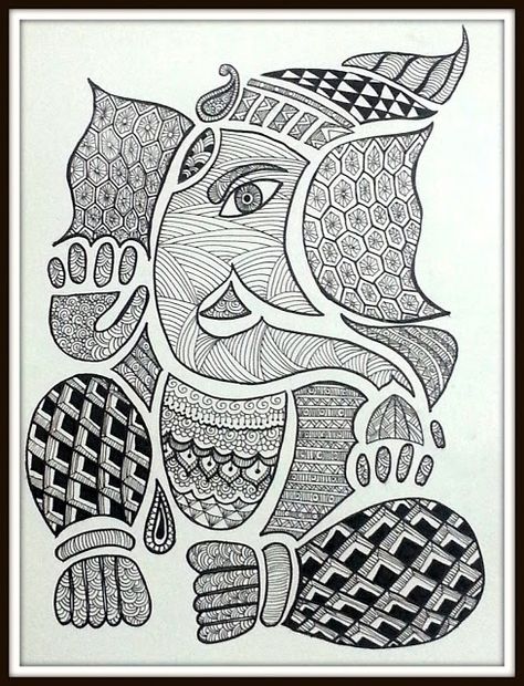 Lord Ganesha - Zentangle Art Du Croquis, Mandala Art Therapy, Design Mandala, Ganesh Art, Mandala Art Lesson, Mandalas Drawing, White Drawing, Madhubani Art, Ganesha Painting