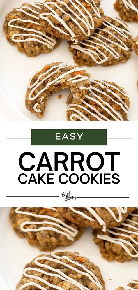 Easy Carrot Cake Cookies, Carrot Cake Cookies Recipe, Cake Cookies Recipe, Chef Savvy, Carrot Cookies, Easy Carrot Cake, Carrot Cake Cookies, Carrot Cake Oatmeal, Healthy Carrot Cakes