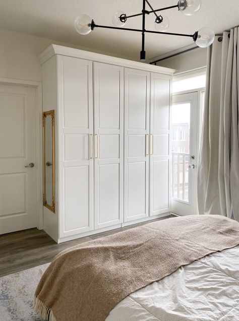 Pax Wardrobe Ideas, Wardrobe Hacks, Ikea Wardrobe Hack, Build Your Own Wardrobe, Ikea Pax Closet, Pax Closet, Bedroom Built In Wardrobe, Custom Cabinet Doors, Ikea Wardrobe