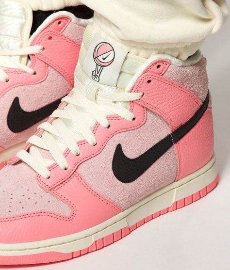 Nike Dunk High (W) Legacy "Medium Pink" now available online Pink High Top Nike Shoes, Pink Dunks High, Pink Nike Sporty High-top Sneakers, Nike Dunk High Pink Oxford, Nike Dunks Pink Oxford, Nike Dunks High, High Top Nike, Pink High Tops, New Sneaker Releases