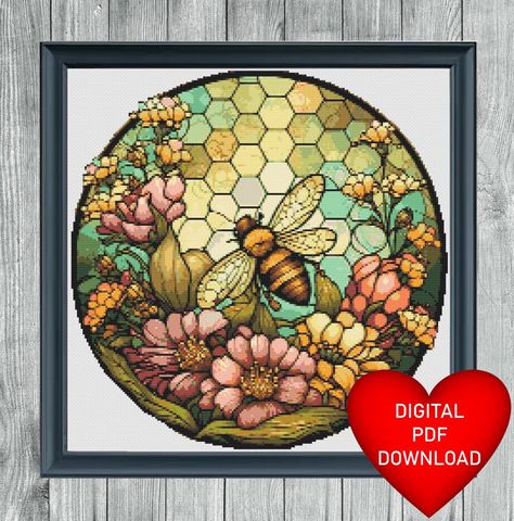 Flowers Stained Glass, X Stitch, Dmc Floss, Stained Glass Window, Extra Fabric, Stained Glass Windows, Cross Stitch Designs, Glass Window, Le Point