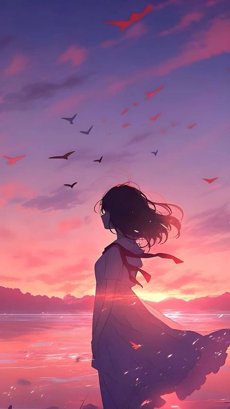 God Backgrounds, Girl In Dress, Iphone 6s Wallpaper, Cool Anime Backgrounds, Nature View, Sunset Wallpaper, Girly Art Illustrations, Cute Anime, Pretty Wallpapers Backgrounds