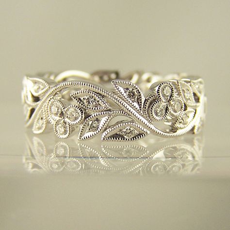 width Filigree Rings For Women, White Gold Rings For Women, Filigree Jewellery, Filigree Diamond Ring, Art Deco Band, Edwardian Wedding, Art Deco Wedding Band, Jewellery Diamond, Diamond Fashion Rings