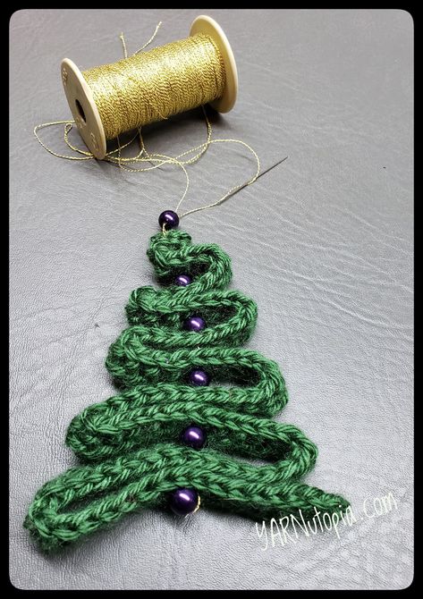 Crochet Ribbon Christmas Tree, Crochet With Beads, Stockings Diy, Lace Christmas Tree, Crochet Christmas Trees Pattern, Foundation Half Double Crochet, Crochet Christmas Tree, Crochet Ornament Patterns, Ribbon Tree