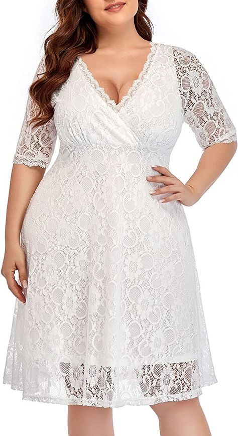 Bridal Shower Cocktails, Lace Wedding Guest Dress, Ivory Bride, White Bridal Shower, Plus Size Cocktail Dresses, Bridal Party Dresses, White Lace Dress, Formal Party Dress, Floral Lace Dress