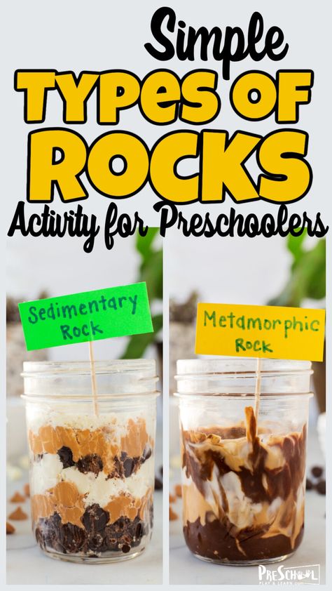 Young kids are naturally fascinated by various shapes, colors, and sizes or rocks they find. Turn that natural curiosity in to a study about types of rocks for kids! This hands-on rock life cycle project will help children learn about what are the 3 types of rock and how they are different. In this rock activities for kids, students will make edible rocks that are Sedimentary rocks, Metamorphic rocks, and Igneous rocks and the rock life cycle in a fun, meaningful way! Use this rock science proje Rock Activities For Kindergarten, Rocks For Kindergarten, Edible Rock Cycle, Metamorphic Rock Activities For Kids, Rock Your School Day Activities, Types Of Rocks Project, Preschool Rock Activities, Geology Activities For Kids, Rock Activities For Preschool