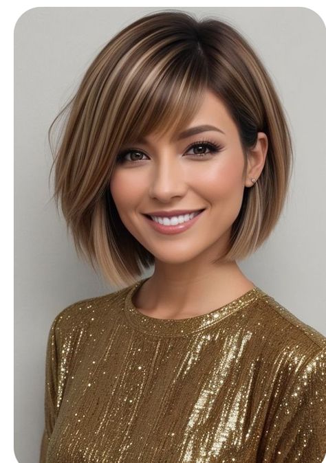 Short Bob With Swoop Bangs, Haircuts For Women In Their 20s, Shaped Bob Hairstyles, Medium A Line Bob With Bangs, Medium Hair Styles For Women, Vlasové Trendy, Chin Length Hair, Blending Gray Hair, Short Layers