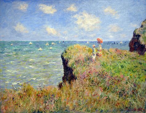 Promenade sur la falaise - Monet Cliff Walk At Pourville, Monet Poster, Claude Monet Paintings, French Paintings, Monet Art, Edouard Manet, Monet Paintings, Roy Lichtenstein, Camille Pissarro