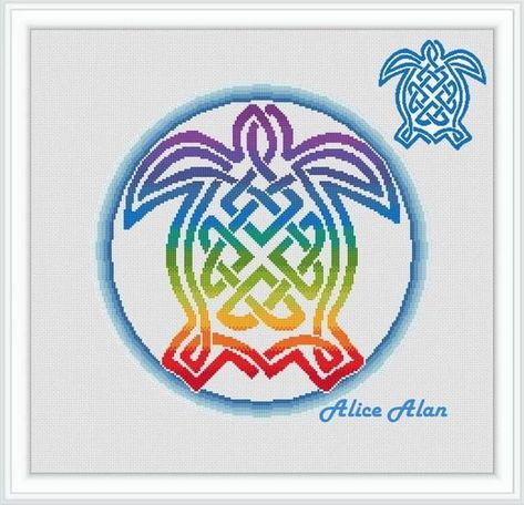 Celtic knot turtle eternal love sea marine rainbow monochrome counted cross stitch pattern/Instant Download Epattern PDF File Abstract Cross, Turtle Sea, Marine Sea, Animal Cross Stitch Patterns, Blue Mosaic, Celtic Knots, Daughter Mother, Dmc Thread, Tattoo Pattern