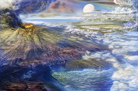 Archeon era Earth Precambrian Era, Early Earth, Scifi Environment, Astronomy Art, Earth Atmosphere, Food Pyramid, Prehistoric Art, Planets Art, Plate Tectonics