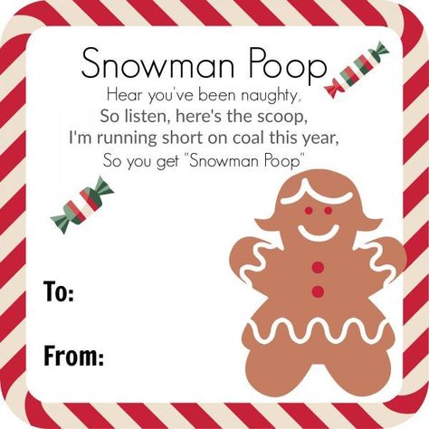 Fill a bag with marshmallows and attach this poem for a great and funny Christmas gag gift! This snowman poop is a great Christmas party favor. #party #partyfavor #snowmanpoop #snowmanpooppoem #giftideas #gaggifts #funnygifts #christmasgifts #christmasgaggifts #craftbits Christmas Kidscrafts, Snowman Poop, Popsicle Stick Christmas Crafts, Christmas Crafts Snowman, Edible Christmas Gifts, Fun Winter Crafts, Winter Diy Crafts, Diy Crafts Christmas, Gag Gifts Christmas