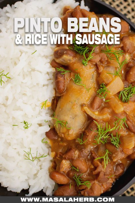 Pinto Beans And Rice, Rice With Sausage, Pinto Bean Recipes, Beans And Sausage, Lentils Beans, Fancy Dinner Recipes, Beans Curry, Pork N Beans, Quick Healthy Dinner