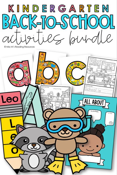 Ease your back-to-school planning while engaging your students with meaningful activities for the first few weeks of school with this low-prep back-to-school activities bundle! This download includes THIRTEEN activities for the beginning of school in a kindergarten classroom. #missmsreadingresources #backtoschool #kindergarten #activities #bundle #crafts #allaboutme #writing Memory Book Kindergarten, Interactive Read Aloud Lessons, All About Me Poster, Meaningful Activities, School Planning, Beginning Of Kindergarten, Alphabet Writing Practice, Meet The Teacher Template, Diy School