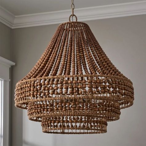 Beaded Bliss Chandelier - Large | Shades of Light Organic Modern Chandelier, White Bead Chandelier, Natural Chandeliers, Beaded Light Fixture, Coastal Light Fixtures, Wooden Bead Chandelier, Boho Chandelier, Entryway Chandelier, Rattan Chandelier